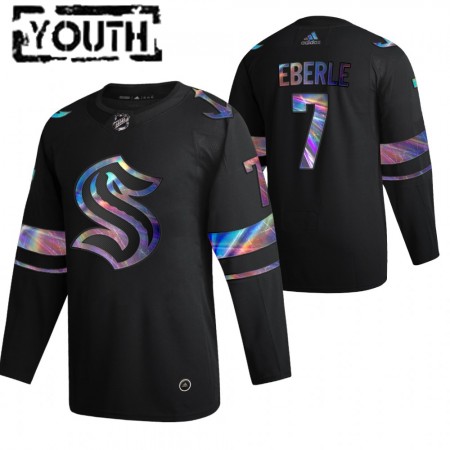 Seattle Kraken Jordan Eberle 7 2021-22 Iriserend holografisch Zwart Authentic Shirt - Kinderen